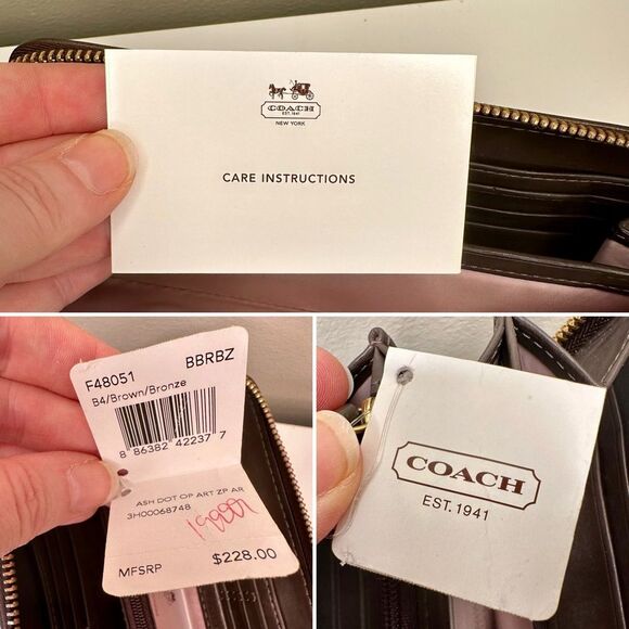 Coach Ashley Dotted OP Art Zip Around Wallet F48051 Brown Bronze Preppy NWT - Picture 8 of 12